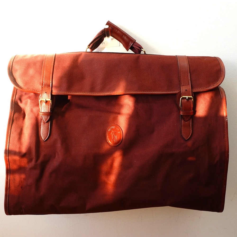 80s VINTAGE Polo Ralph Lauren Garment Bag Canvas Pony Logo Travel Opti Burgundy